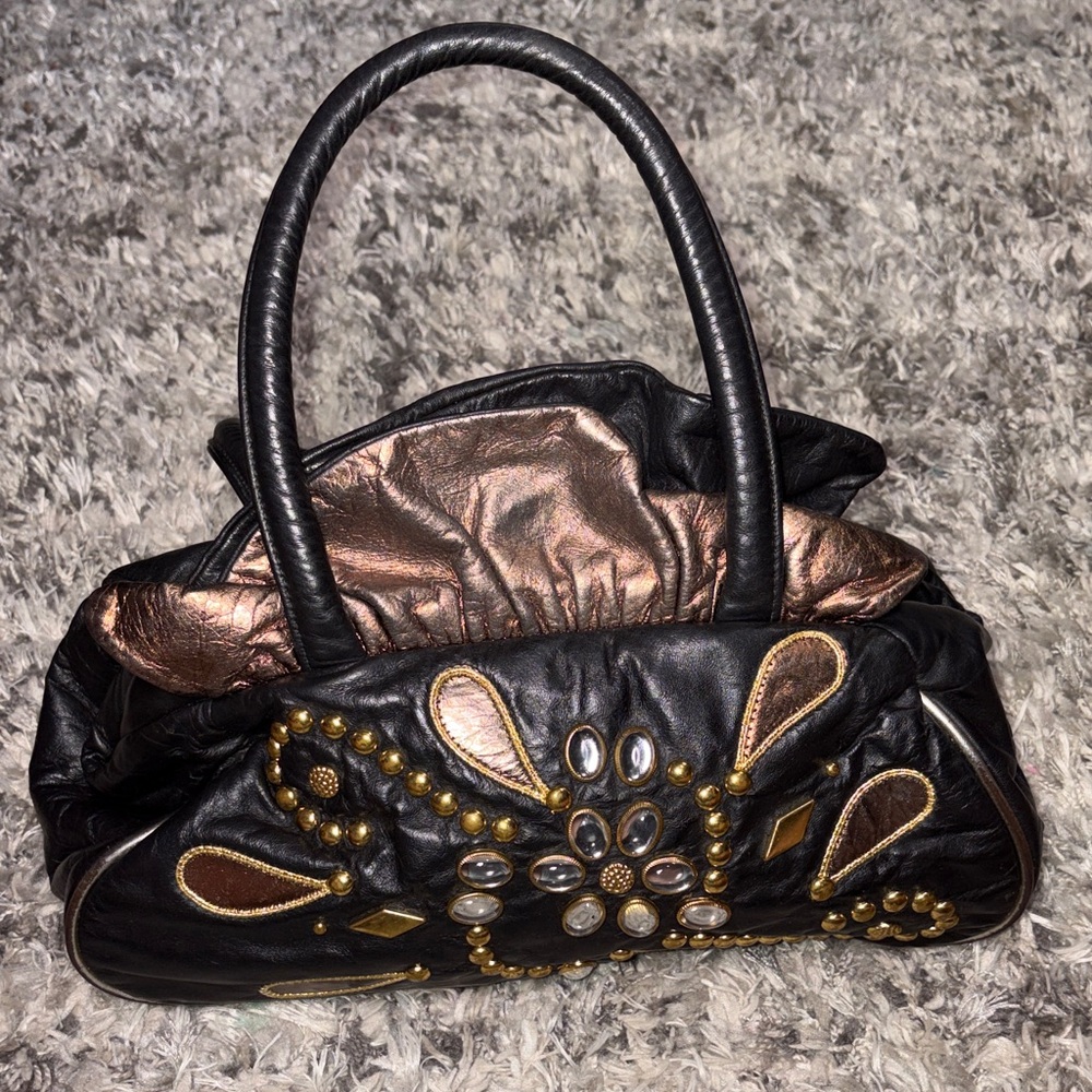 Vintage Chic Black and Gold Women's Shoulder Bag